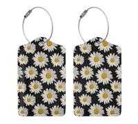 2 Pcs White Daisies Luggage Tags for Suitcase, Chamomile Floral Daisy Flower Tag, Birthday Gift Privacy Cover ID Label and Address Card