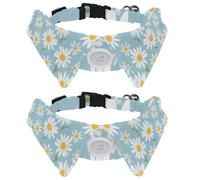 2 PCS White Dasies Blue Background Pattern Cat Collar with Bowties, Adjustable Dog Collar, Cute Pet Bow Tie for Small Medium Dogs Cats Puppies
