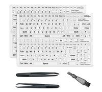2 Pcs White English Keyboard Stickers, Universal Keyboard Letters Replacement Sticker, Suitable for Any Standard Keyboard, with Two Tweezers and Cleaning Brush (White-Us-Matte)