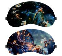 2 PCS White Flowers Butterfly with Sparkle Trail Dreamlike Background Sleep Mask, Eye Mask for Men Women, No Pressure Night Eye Cover, Breathable Sleeping Eye Mask, Light Blocking