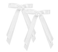 2 PCS White Hair Bows with Long Tail, Hair Bows for Girls, Soft Hair Clip Metal Tassel Ribbon Bowknot Clips, 90's Accessories bow claw clip for Party Valentine's Day Women Girl
