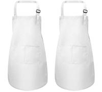 2 Pcs White Kids Apron with Pockets, Adjustable Children Chef Aprons for Boys Girls, Toddler Kitchen Cooking Garden Bib Aprons, Kids Artist Aprons for Baking Crafting Painting BBQ (7-13 Age)