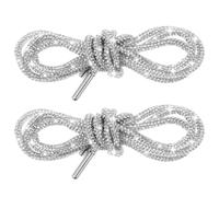 2 PCS White Laces for Trainers Rhinestone Glitter Shoe Laces Crystal Ropes Round Shoe Strings Replacement Drawstring Cords for Boots Hoodies Rave Costumes Festival Accessories (47.2" Length, Color)