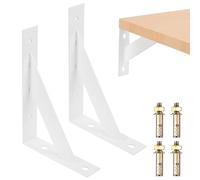 2 Pcs White Metal Shelf Brackets Heavy Duty, Triangle L Shaped Wall Brackets for Shelves Wooden Boards Garage Shelving Greenhouse Radiator(10.63 x 7.5 inch)