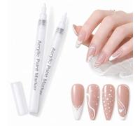 2 Pcs White Nail Art Pen, Quick Dry Fine Tips Nail Polish Pens | White Tip Nail Art Pen, for DIY Nail Art, Outline, Dots & Abstract Designs, for Various Occasion, Compact and Portable Design