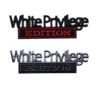 2 Pcs White Privilege Edition Emblem 3D Metal Logo Car Badge Letter Auto Side Rear Front Hood Trunk Door Badge 2 Color Car Fender Sticker Decals Fit for Car Truck SUV