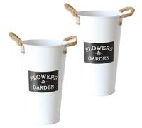 2 Pcs White Rope Iron Flower Pot Decorative Bucket Vase with Handle | Simple Artistic Style, Faux Flower Display, Hotel and Farmhouse Decor, Black Option Available