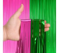 2 Pcs Wicked Party Decorations, Pink And Green Foil Fringe Curtain, Glitter Streamers Fringe Party Decoration, Metallic Tinsel Foil Curtains, Balloons, Banner, Streamers for Birthday Decorations