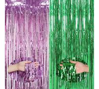 2 Pcs Wicked Party Decorations, Pink and Green Tinsel Curtains, 1x2.5m Foil Curtains, Witch and Princess Themed Party Decor, Birthday and Disco Event Backdrop
