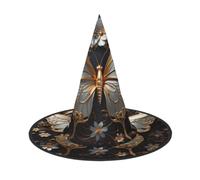 2 Pcs Wide Brim Witch Hat, Gold White Butterflies Print Classic Wizard Cap | Wizard Hat,Foldable, Lightweight, Adults For Halloween Parties Masquerade Cosplay Costume Supplies