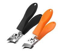 2 PCS Wide-Jaw Slanted Nail Clippers, Anti-Splash Design for Ingrown & Thick Toenails, Long-Handle Nail Trimmer for Women & Men (Black + Orange)