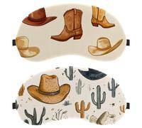 2 PCS Wild Western Cowboy Caps Cactus in Desert Eye Mask, Sleep Mask for Side Sleeper, Soft Sleeping Eye Mask for Women Men, Complete Light Blocking, Zero Pressure Night Blindfold