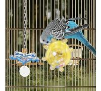 2 Pcs Windmill Roller Bird Toys Interactive Spinning Wheel and Chewing Exercise with Bell for Cockatiel Lovebirds Conure Quaker Parakeet to Reduce Bored Budgies Toy (Blue+Yellow)