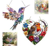 2 Pcs Window Sun Catcher Large Shaped bird Stained Glass Suncatcher bird Garden Ornament Stained Glass Window Hangings Hanging Ornaments Garden Gifts for Women Bird Ornaments