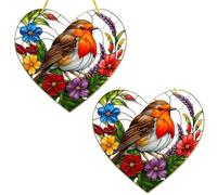2 Pcs Window Sun Catcher, Sun Catchers For Windows, Shaped Robin Bird Suncatcher with Stained Glass Effect, Colorful Bird Ornament for Home Garden Gift Decor