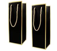 2 Pcs Wine Bottle Gift Bags, Bottle Paper Bags with Gold Foil Print, Reusable Wine Bag for Wedding Party, Whiskey Spirits Small Bottles, Birthday, Christmas (Black)