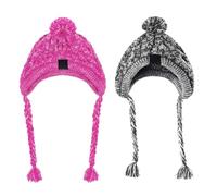 2 Pcs Winter Dog Hat Knitting Wool Cap with Braids, Gray & Purple Long Braid Dog Head Accessory, Warm Pet Head Wear with Knitted Ear Flaps, 15.7-19.7 in / 40-50 cm for Small Medium Dogs