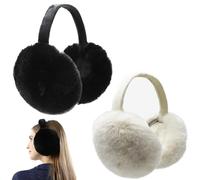 2 Pcs Winter Earmuffs, Foldable and Adjustable Windproof Soft Plush Ear Muffs, Outdoor Winter Accessory Unisex Fluffy Ear Protector Folding Warm Ear Covers for Women, Men, Girls, Boys (Black & White)