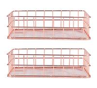 2 PCS Wire Storage Baskets, Rose Gold Snack Storage Tray, Metal Basket Storage Bin, Rustic Desktop Organizer Container for Bedroom, Bathroom, Kitchen Cabinets, Pantry, Laundry Room, Garage(L)