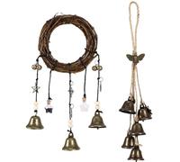 2 Pcs Witch Bells with Hanging Bells, Handmade Decorative Rattan Wreath Wind Chime for Home Protection - Outdoor Door Hanger for Porch, Garden, Wall & Window Decor (2, Length：28cm/35cm)