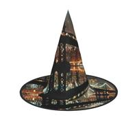 2 PCS Witch Hat for Halloween Party Masquerade Cosplay Costume Accessory | New York Manhattan Bridge Night Printed Wizard Hats For Women Kids Teens Party Cosplay Dress Up Decor