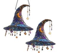 2 PCS Witch Ornaments, Acrylic Witch Hat Hanging Decor, 20 * 18 Cm Gothic Window Sun Catcher, Mystical Home Decor for Halloween Party, Witch Lover Gift