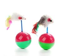 2 Pcs Wobble Cat Toy Ball with Feather Tail for Bored Indoor Cats | Interactive Wobble Toy for Cats, Rolling Ball with Feather Teaser, A Self-Play Mouse Toy Perfect for Chasing And Training