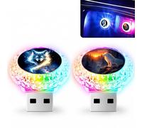 2 Pcs Wolf USB LED Car Interior Atmosphere Lamp, Portable Multi-Color Mini LED Night Light Auto Ambient Lighting, Universal Vehicle Interior Bedroom Decor Car Accessories Wolf Gifts for Women Men