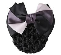 2 PCS Women Hair Bun Cover Net Snood Hairnet Bowknot, Barrette Hair Accessories, Elastic Hair Clip-Black B