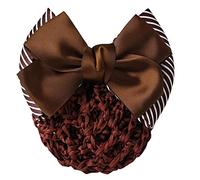 2 PCS Women Hair Bun Cover Net Snood Hairnet Bowknot, Barrette Hair Accessories, Elastic Hair Clip-Brown B