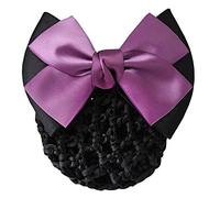 2 PCS Women Hair Bun Cover Net Snood Hairnet Bowknot, Barrette Hair Accessories, Elastic Hair Clip-Purple B