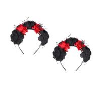 2 Pcs Women Halloween Rose Spider Headband Silk Fabric Red Floral