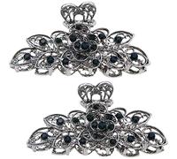 2 Pcs Women Retro Chic Rhinestone Alloy Fancy Hair Claw Jaw Clips Pins -Vintage Flowers Hair Catch Updo Grip Hair Accessories for Thick Hair（Blue Diamond）