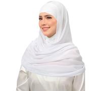 2 PCS Women's Chiffon Head Scarf Hijab Undercap Stretchy Islamic Long Shawl Wrap Malaysia Turban Instant Ready to Wear Hijab Muslim Head Covering for Ladies Girls white