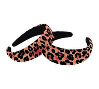 2 PCS Womens Headbands, Pink Leopard Wide Hair Band Hoops, Vintage Thick Hair Bands, Velvet Padded Headbands for Girls