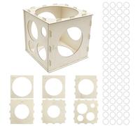 2 Pcs Wood Balloon Sizer Cube, Collapsible 9 Holes Wood Balloon Sizer Box Cube with 72 Silicone Fixing Ring, 2-10 Inch Size Measuring Tool for Wedding, Birthday, Holiday Party Gathering