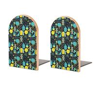 2 PCS Wood Book Ends, Science Math Physical Chemical Biology Bookends for Shelves, Bookshelf Decor Book Stoppers for Home Office Kitchen and Library