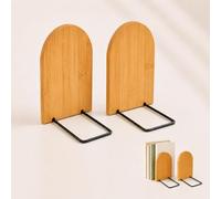 2 Pcs Wood Bookends, Non-Slip Large Capacity Book Stand for Office Home Library,Non-Skid Heavy Duty Bookend for Shelves, Book Stand for Books and CDs