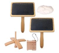 2 Pcs Wood Carding Brushes with Wooden Drop Spindle, Wool Carders Needle Felting Cleaner Comb for Carpet Needle Felting Felt Project, Mixing and Carding Wool (L)