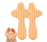 2 Pcs Wood Holding Cross, Wood Grain Ergonomic Design,Wooden Cross with Portable Holding Wooden Pocket Christian Faith Symbol Handheld Design,Catholic Christian Cross Gifts for Kids Adults