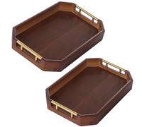 2 Pcs Wood Serving Tray with Handles, Ottoman Tray for Coffee Table, Decorative Tray for Coffee Table, Breakfast in Bed, Kitchen, Dining, Home Decor, 15 x 10.2/13 x 8.7 in