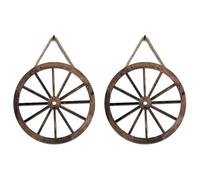 2 Pcs Wood Wagon Wheel Decor Old Western Cowboy Party Decorations Vintage Rustic Wagon Wheel Wall Hanging Wooden Cartwheel Decor for Garden Bar Patio Garage Farmhouse (2 Pcs)