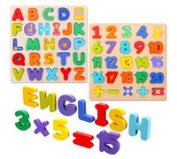 2 Pcs Wooden Alphabet Puzzle ABC Letters and Numbers Jigsaw Blocks Early Learning Educational Toy for 3+ Years Old Toddler Baby Kids