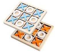 2 Pcs Wooden Board Game Set,Classic Wooden Tic Tac Toe Games,Educational Child Interactive Funny XO Chess Board Game Set,for Family & Kids Party Tabletop(Blue & Orange)