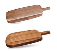 2 PCS Wooden Chopping Board with Handle, 41x12cm Acacia Wood Paddle Cutting Boards 33x20cm Serving Tray Bread Board Oil-Finished for Meat Fruits Dessert