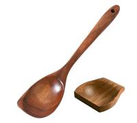 2 PCS Wooden Corner Spoon,Large Cooking Wooden Spoon, Wooden Spoons for Cooking with Support, Premium Teak Cooking Utensils Set, Comfort-Grip Long Handle, Easy to Clean Wooden Kitchen Utensils for