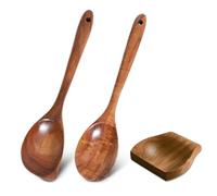 2 PCS Wooden Corner Spoon,Shorter Handled Premium Wooden Spoon, Wooden Spoons for Cooking with Support, Premium Teak Cooking Utensils Set, Comfort-Grip Long Handle, Easy to Clean Wooden Kitchen