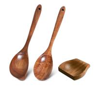 2 PCS Wooden Corner Spoon, Wooden Spoons for Cooking with Support, Premium Teak Cooking Utensils Set, Comfort-Grip Long Handle, Easy to Clean Wooden Kitchen Utensils for Stirring and Serving (C)