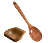 2 PCS Wooden Corner Spoon, Wooden Spoons for Cooking with Support, Premium Teak Cooking Utensils Set, Comfort-Grip Long Handle, Easy to Clean Wooden Kitchen Utensils for Stirring and Serving (B)
