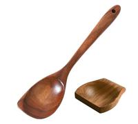 2 PCS Wooden Corner Spoon, Wooden Spoons for Cooking with Support, Premium Teak Cooking Utensils Set, Comfort-Grip Long Handle, Easy to Clean Wooden Kitchen Utensils for Stirring and Serving (A)
